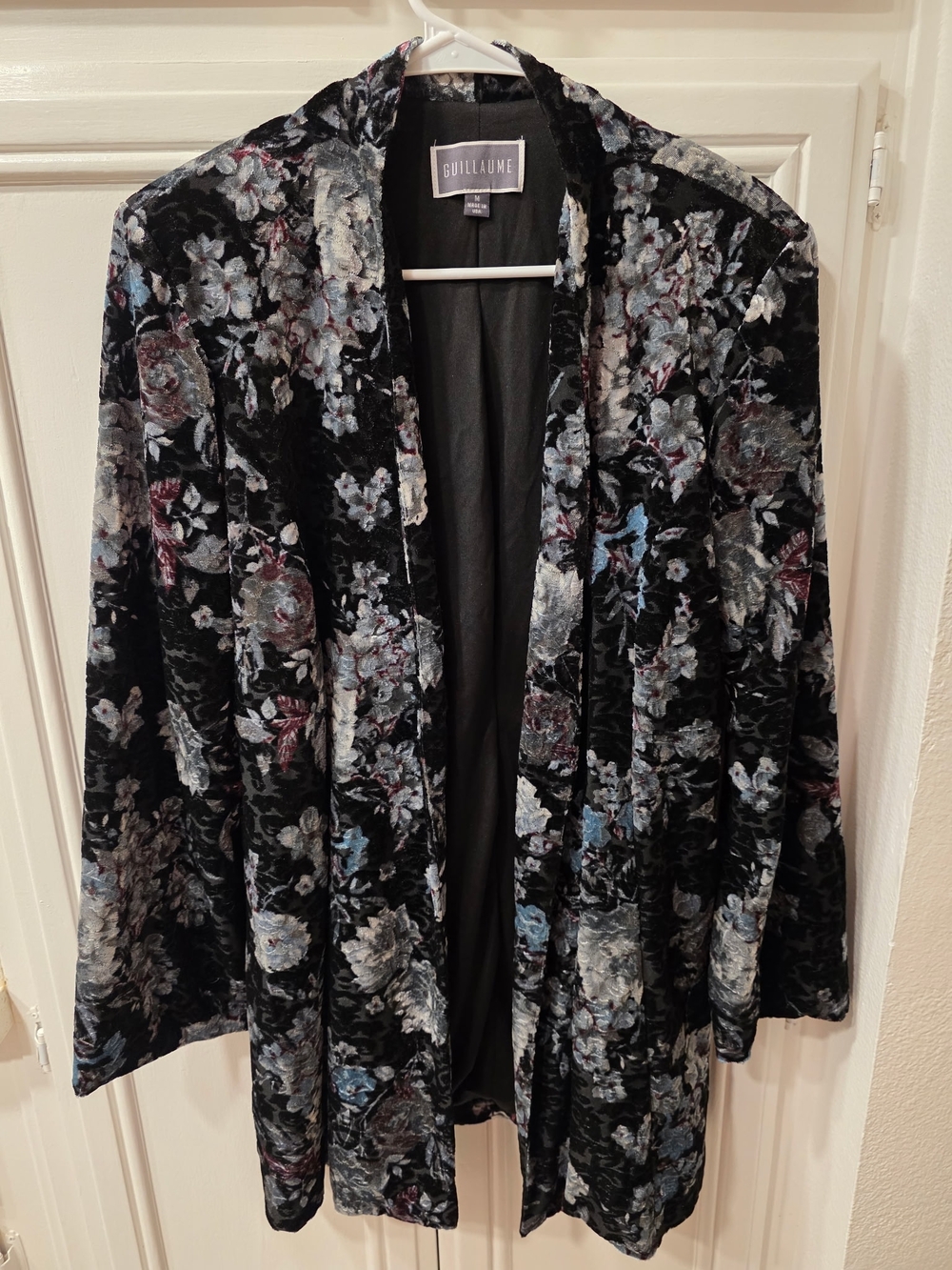 Guillaume Women's Floral Velvet Open Jacket - Black & Blue ~ Size Medium